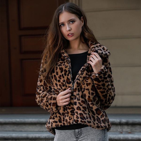women loose coat leopard print fur 's hair keep warm short loose coat jacket, Black;brown
women loose coat leopard print fur 's hair keep warm short loose coat jacket, Black;brown