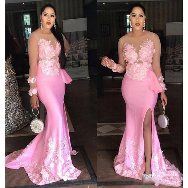sheer neck pink mermaid prom dresses 2021 floral appliques evening party gown side split maid of honor bridesmaid dress plus size gowns, White;pink
sheer neck pink mermaid prom dresses 2021 floral appliques evening party gown side split maid of honor bridesmaid dress plus size gowns, White;pink