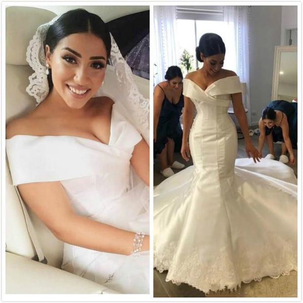 2021 new wedding dress arabic noble simple mermaid satin with low-necked v elegant gowns tgbf, White
2021 new wedding dress arabic noble simple mermaid satin with low-necked v elegant gowns tgbf, White