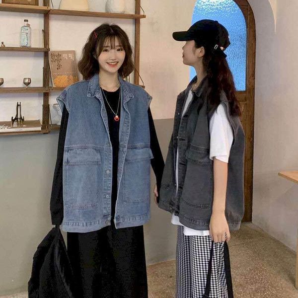 women's vests women denim vest hong kong flavor jacket female korean version loose tooling waistcoat student spring autumn 2021, Black;white
women's vests women denim vest hong kong flavor jacket female korean version loose tooling waistcoat student spring autumn 2021, Black;white