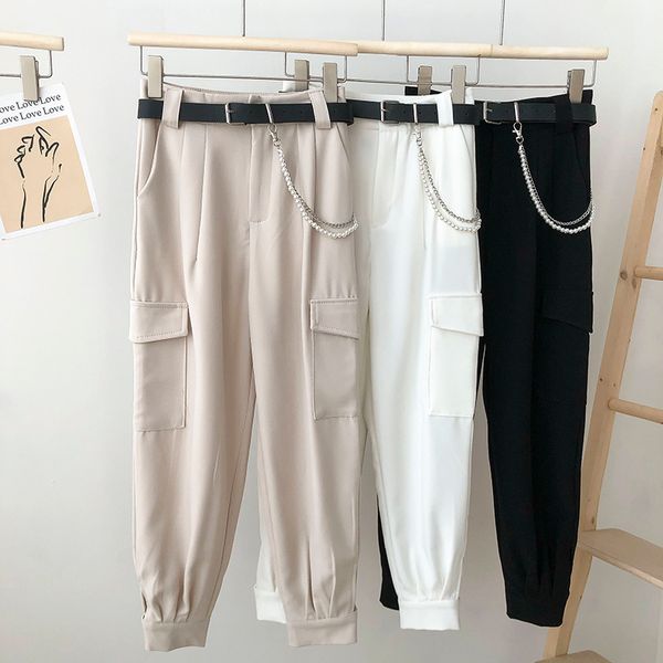 2021 new big pocket chain high waist tooling harem female spring korean fashion solid color nine-point casual pants ojic, Black;white
2021 new big pocket chain high waist tooling harem female spring korean fashion solid color nine-point casual pants ojic, Black;white