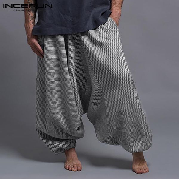 2020 men striped drop crotch pants streetwear joggers elastic waist loose wide leg pants pockets casual harem trousers incerun 7, Black
2020 men striped drop crotch pants streetwear joggers elastic waist loose wide leg pants pockets casual harem trousers incerun 7, Black