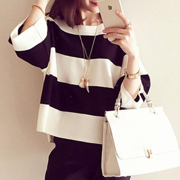 women's blouses & shirts black and white striped t-shirt women 2021 summer korean half sleeve causal loose female chic tee ladies cott
women's blouses & shirts black and white striped t-shirt women 2021 summer korean half sleeve causal loose female chic tee ladies cott