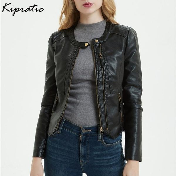 women's leather & faux spring autumn women short slim pu jacket round neck double zip fashion motorcycle, Black
women's leather & faux spring autumn women short slim pu jacket round neck double zip fashion motorcycle, Black