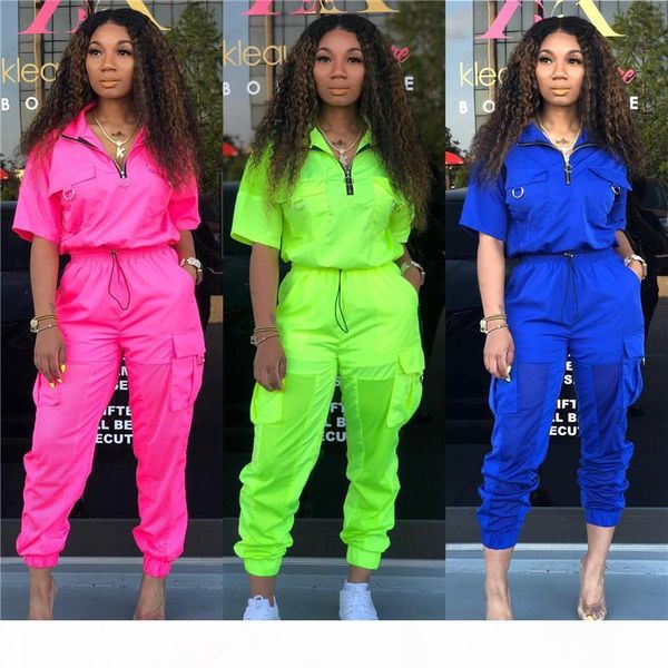 women soild 2 piece tracksuit summer zipper up pullover mesh patchwork short sleeve and big pockets loose pants outfit, Gray
women soild 2 piece tracksuit summer zipper up pullover mesh patchwork short sleeve and big pockets loose pants outfit, Gray