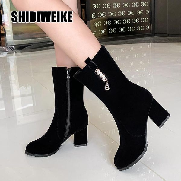 boots fashion women casual suede high heels spring autumn shoes woman round toe rubber mid-calf black v726
boots fashion women casual suede high heels spring autumn shoes woman round toe rubber mid-calf black v726