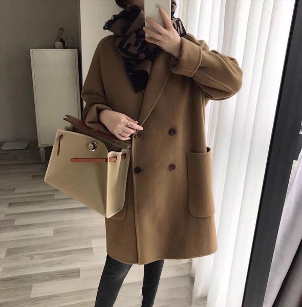 women's wool & blends profile horn cashmere coat female long little double-sided cloth, Black
women's wool & blends profile horn cashmere coat female long little double-sided cloth, Black