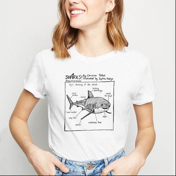 womens t shirt anatomy of a shark print tshirts laides tee hipster clothing female t shirt tees, White