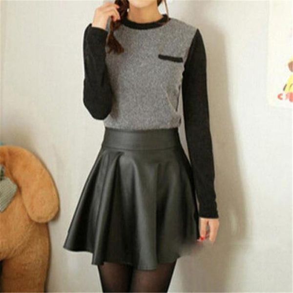 female mini skirts new fashion pu leather solid color short underskirt ladies' elastic high waisted pleated skirt autumn costume, Black
female mini skirts new fashion pu leather solid color short underskirt ladies' elastic high waisted pleated skirt autumn costume, Black