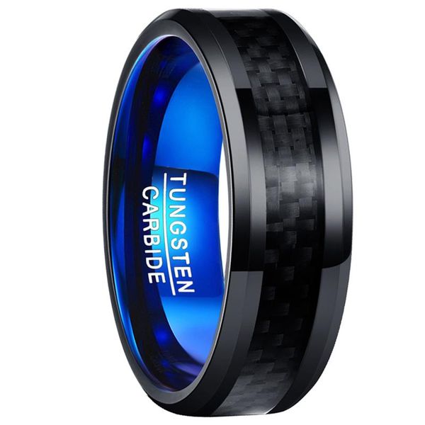 8mm width vacuum plating black surface inlaid black carbon fiber blue tungsten ring men's jewelry, Silver
8mm width vacuum plating black surface inlaid black carbon fiber blue tungsten ring men's jewelry, Silver