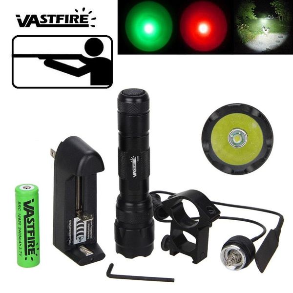 Q5 Led Torch Hunting Bright Red/green/white Color Light+18650 Rechargeable Battery+charger