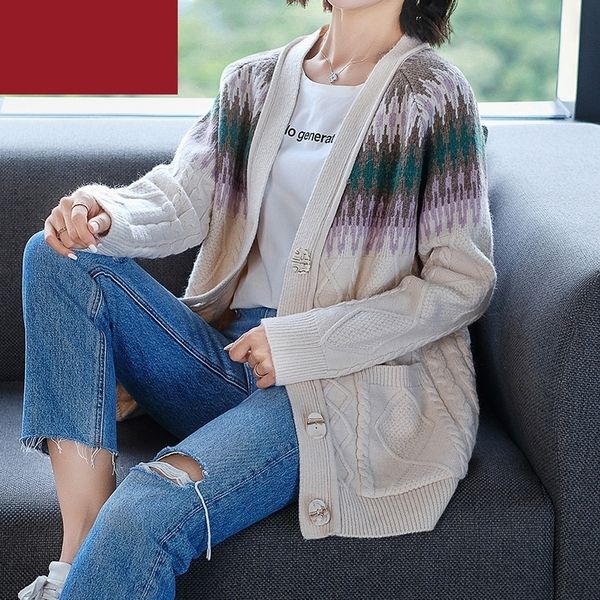 new v-neck national style women's sweater cardigan fall shoulder sleeve large loose coat sweaternational sweater knit thick coat enpl9, White;black
new v-neck national style women's sweater cardigan fall shoulder sleeve large loose coat sweaternational sweater knit thick coat enpl9, White;black