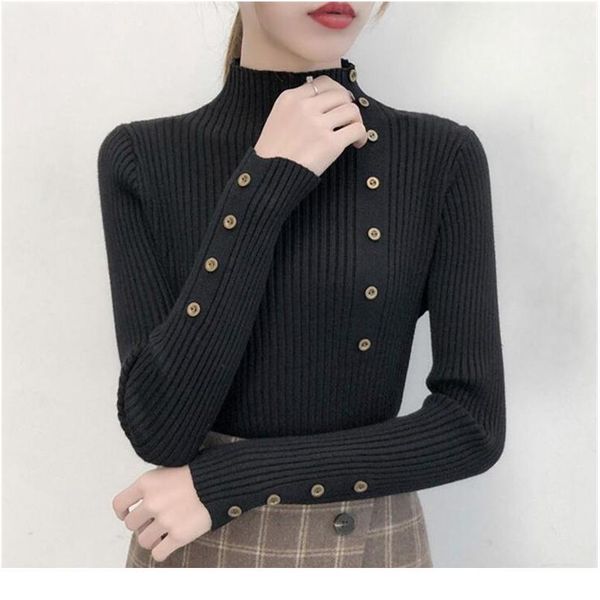 elastic color pullovers button full sleeve turtleneck 2020 women autumn knitted slim sweaters solid knitted female cot bbyslg, White;black
elastic color pullovers button full sleeve turtleneck 2020 women autumn knitted slim sweaters solid knitted female cot bbyslg, White;black