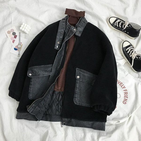large women's clothing design sense autumn and winter loose lambskin imitation denim stitching jacket woman1, Black
large women's clothing design sense autumn and winter loose lambskin imitation denim stitching jacket woman1, Black