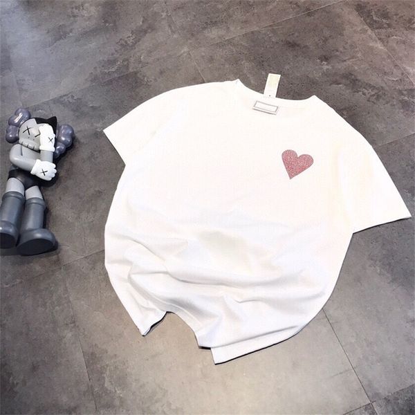 summer men's and women's fashion drill peach heart loose leisure simple t-shirt cotton short sleeve bottomed shirt, White
summer men's and women's fashion drill peach heart loose leisure simple t-shirt cotton short sleeve bottomed shirt, White