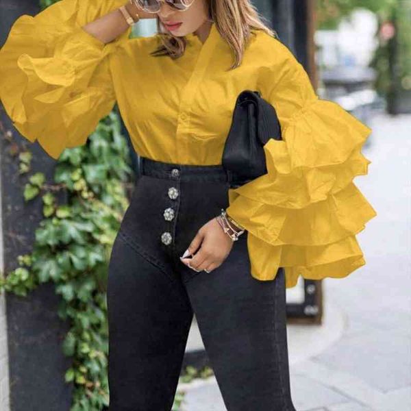 ruffle sleeve shirt button up women yellow solid spring long sleeve female loose office work wear ladies casual blouses, White
ruffle sleeve shirt button up women yellow solid spring long sleeve female loose office work wear ladies casual blouses, White