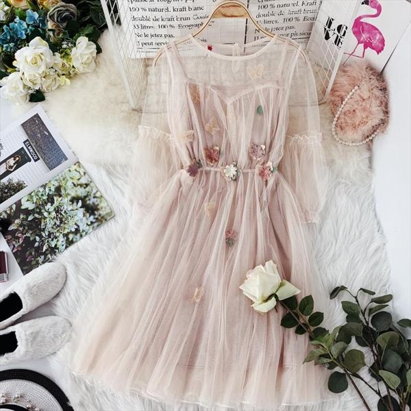 autumn new women o neck lantern sleeve gauze fairy puff dress female flower appliques elegant mesh princess dresses, Black;gray
autumn new women o neck lantern sleeve gauze fairy puff dress female flower appliques elegant mesh princess dresses, Black;gray