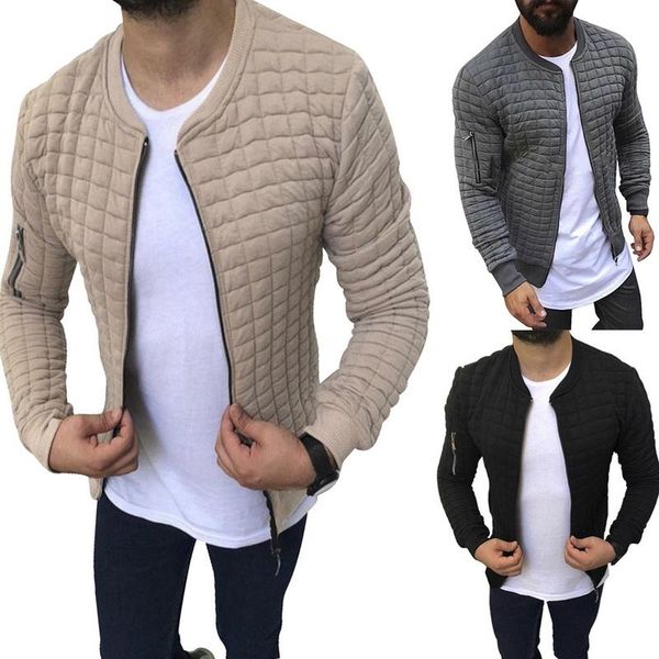 men's jackets nice men autumn plaid slim fit jacket long sleeve zipper coat solid o neck sports overcoat male casual hip hop man, Black;brown
men's jackets nice men autumn plaid slim fit jacket long sleeve zipper coat solid o neck sports overcoat male casual hip hop man, Black;brown