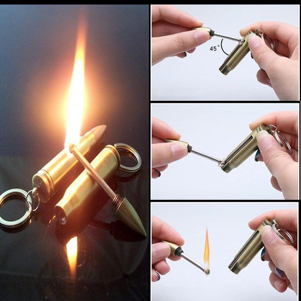 

keychains oil lighter cotton million matches car key chain portable metal lighters for men survival camping, Silver