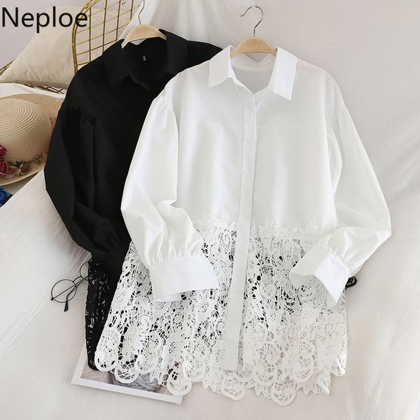 neploe fashion blouse dress women 2020 autumn new korean shirt hollow-out lace patchwork blouses medium-long blusas t200321, White 
neploe fashion blouse dress women 2020 autumn new korean shirt hollow-out lace patchwork blouses medium-long blusas t200321, White