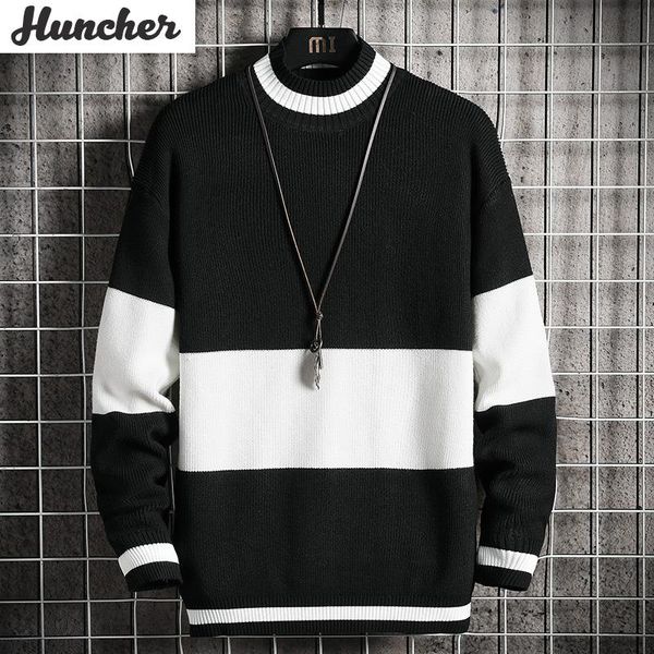 huncher mens knitted sweater men 2020 autumn oversized pullover korean fashion vintage striped patchwork black sweaters for men, White;black
huncher mens knitted sweater men 2020 autumn oversized pullover korean fashion vintage striped patchwork black sweaters for men, White;black
