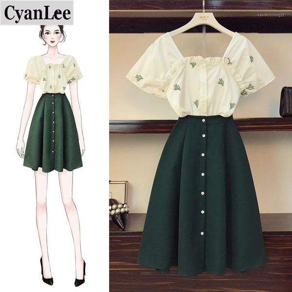 two piece dress plus size 2 set women summer small fresh embroidery short sleeve + single breasted green skirts girls suits1, White
two piece dress plus size 2 set women summer small fresh embroidery short sleeve + single breasted green skirts girls suits1, White