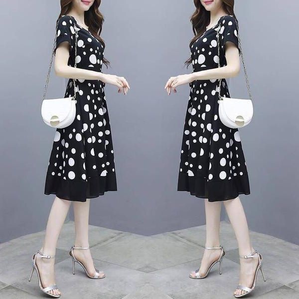 dm536 polka fashion dot mid-length 2020 dress summer new temperament style women's korean slim round collar dress 2frb8, Black;gray
dm536 polka fashion dot mid-length 2020 dress summer new temperament style women's korean slim round collar dress 2frb8, Black;gray