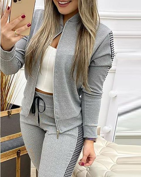 new 2020 women's stitching plaid casual slim spring and autumn two-piece suit, Gray
new 2020 women's stitching plaid casual slim spring and autumn two-piece suit, Gray