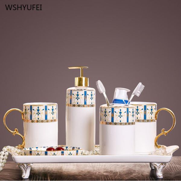 luxury blue painted gold wash toiletries bathroom wash set ceramic bathroom supplies soap bottle soap dish toothbrush holder cup
luxury blue painted gold wash toiletries bathroom wash set ceramic bathroom supplies soap bottle soap dish toothbrush holder cup