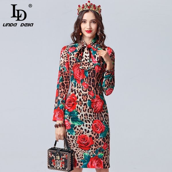 ld linda della fashion designer autumn dress women's long sleeve bow collar leopard printed rose floral elegant dress y200805, Black;pink
ld linda della fashion designer autumn dress women's long sleeve bow collar leopard printed rose floral elegant dress y200805, Black;pink