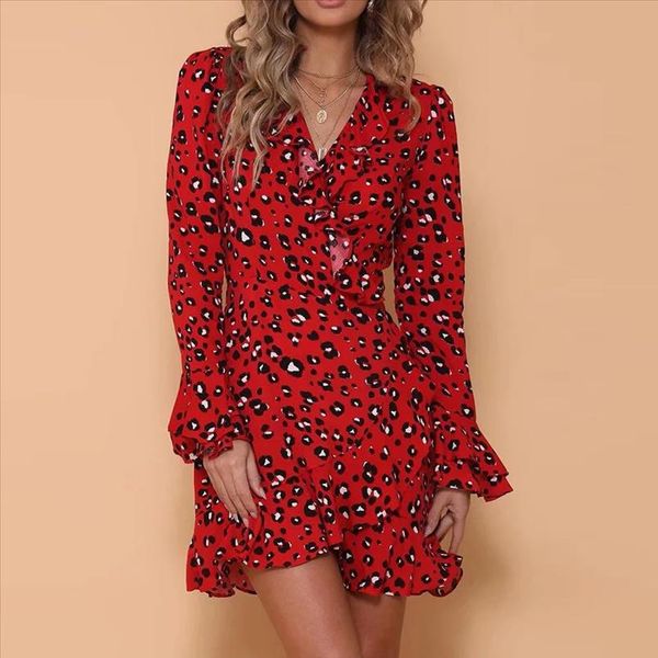 z45 v neck leopard dress women autumn winter long sleeve ruffled hem flare sleeve party wrap mini dress vestidos femininos, Black;gray
z45 v neck leopard dress women autumn winter long sleeve ruffled hem flare sleeve party wrap mini dress vestidos femininos, Black;gray