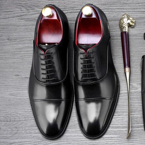 

2020 fashion man formal dress wedding shoes genuine leather quarter brogue oxfords goodyear men's round toe welted flats ss415, Black