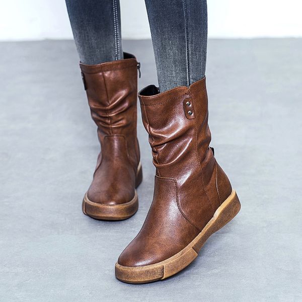 boots 2021 women fashion vintage mid calf soft leather shoes female autumn winter comfortable botas, Black
boots 2021 women fashion vintage mid calf soft leather shoes female autumn winter comfortable botas, Black