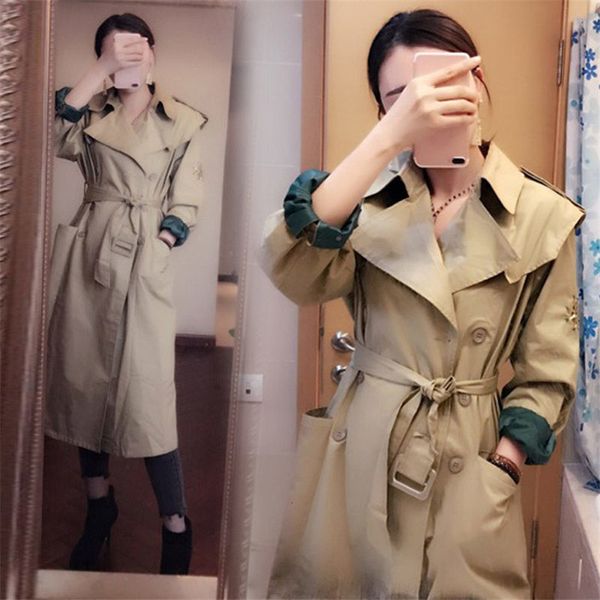 windbreaker female long section korean embroidery spring coat 2019 women's new khaki fashion temperament casual trench 236, Tan;black
windbreaker female long section korean embroidery spring coat 2019 women's new khaki fashion temperament casual trench 236, Tan;black