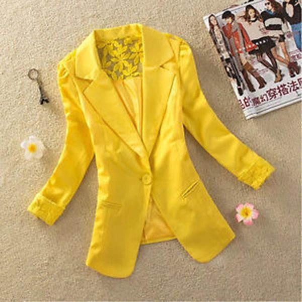 new formal women blazer single button laddies office coat silm autumn casual female's jacket shawl collar back lace outwear, White;black
new formal women blazer single button laddies office coat silm autumn casual female's jacket shawl collar back lace outwear, White;black