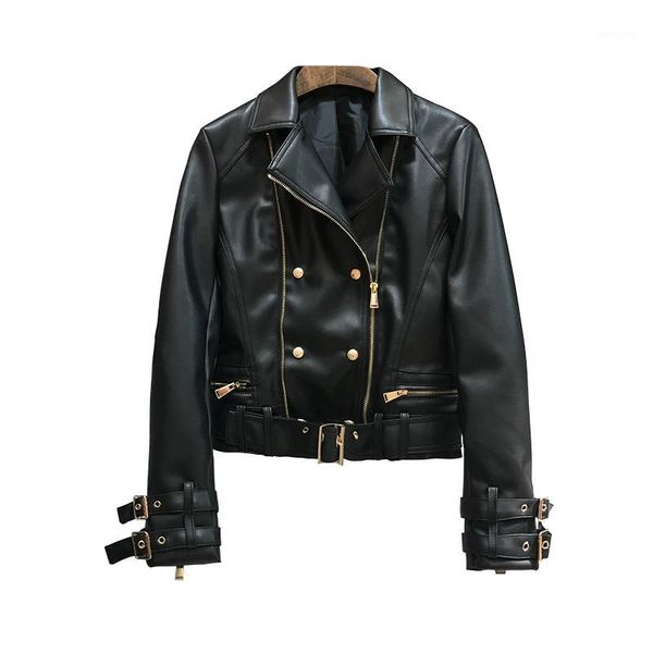 2020 spring women's leather jacket buttons double zippers motorcycle biker faux leather jacket coat size s-xl1, Black
2020 spring women's leather jacket buttons double zippers motorcycle biker faux leather jacket coat size s-xl1, Black