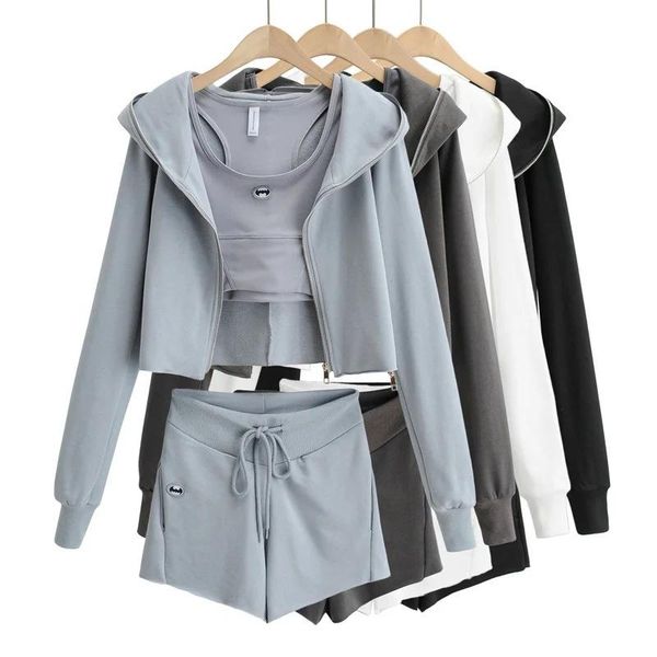fashion sports spring summer women's three-piece set cartoon logo hoodies high-waisted fur-rinched shorts + sports vest, Gray
fashion sports spring summer women's three-piece set cartoon logo hoodies high-waisted fur-rinched shorts + sports vest, Gray