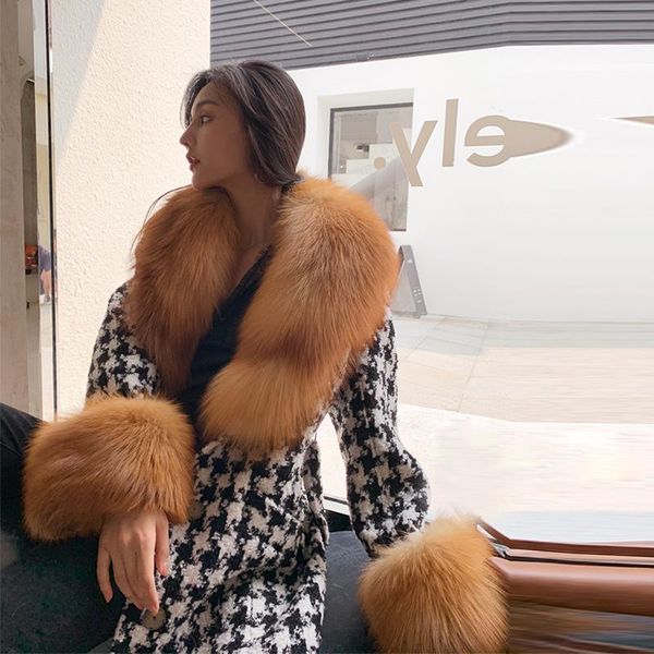 women's fur & faux female young trend plaid stitching real collar fashion wool coat women winter warm jacket with belt, Black
women's fur & faux female young trend plaid stitching real collar fashion wool coat women winter warm jacket with belt, Black