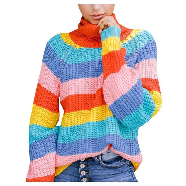2021 fall new women turtleneck sweater pullover splicing rainbow sweater pink knitted slim winter casual sweater jumper top, White;black
2021 fall new women turtleneck sweater pullover splicing rainbow sweater pink knitted slim winter casual sweater jumper top, White;black