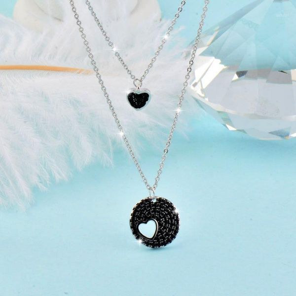 sinleery romantic black crystal circle round pendants heart necklace 2 layers chain women valentine's day gift xl232 ssb1, Silver
sinleery romantic black crystal circle round pendants heart necklace 2 layers chain women valentine's day gift xl232 ssb1, Silver