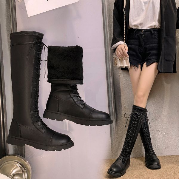 spring 2020 women white boots autumn fashion black leather platform gothic boots punk combat mid-calf for botas mujer