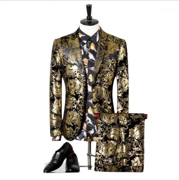 m-5xl men wedding suit dress printed floral black gold tuxedo stage costumes for singer costumes slim formal dress suit +pants1, White;black
m-5xl men wedding suit dress printed floral black gold tuxedo stage costumes for singer costumes slim formal dress suit +pants1, White;black
