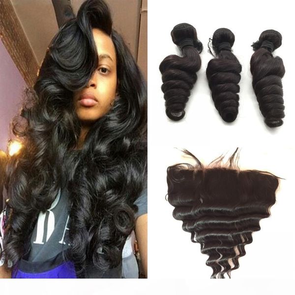 13x4 lace frontal with bundles, malaysian loose wave virgin hair bundles with frontal closure 3 bundles with frontal closure, Black
13x4 lace frontal with bundles, malaysian loose wave virgin hair bundles with frontal closure 3 bundles with frontal closure, Black