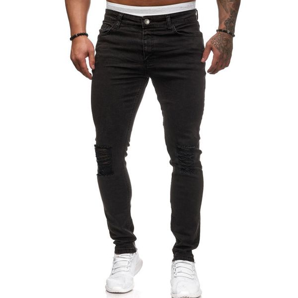 men's knee hole elastic leg jeans new slim pants, Blue 
men's knee hole elastic leg jeans new slim pants, Blue