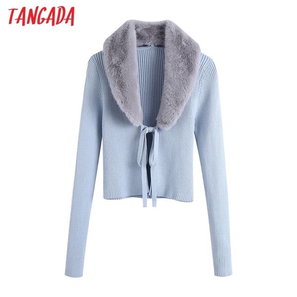 tangada women fur collar blue vintage jumper short style 2020 autumn winter oversized knitted cardigan coat be116, Tan;black
tangada women fur collar blue vintage jumper short style 2020 autumn winter oversized knitted cardigan coat be116, Tan;black