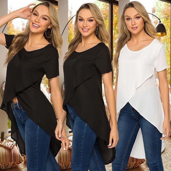 fashion summer t-shirt round collar front short back long short sleeve hirt casual loose t-shirt for women1, White
fashion summer t-shirt round collar front short back long short sleeve hirt casual loose t-shirt for women1, White