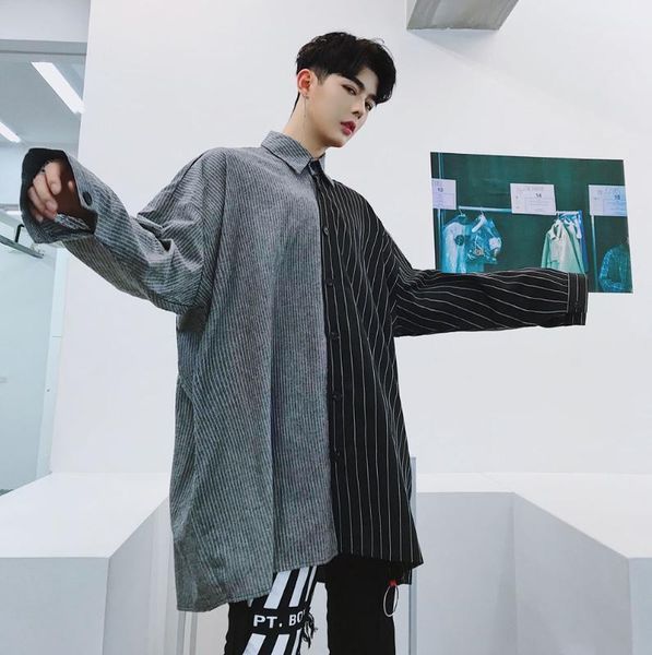 men oversize stripe splice loose casual shirt streetwear fashion hip hop male long sleeve dress shirts1, White;black
men oversize stripe splice loose casual shirt streetwear fashion hip hop male long sleeve dress shirts1, White;black
