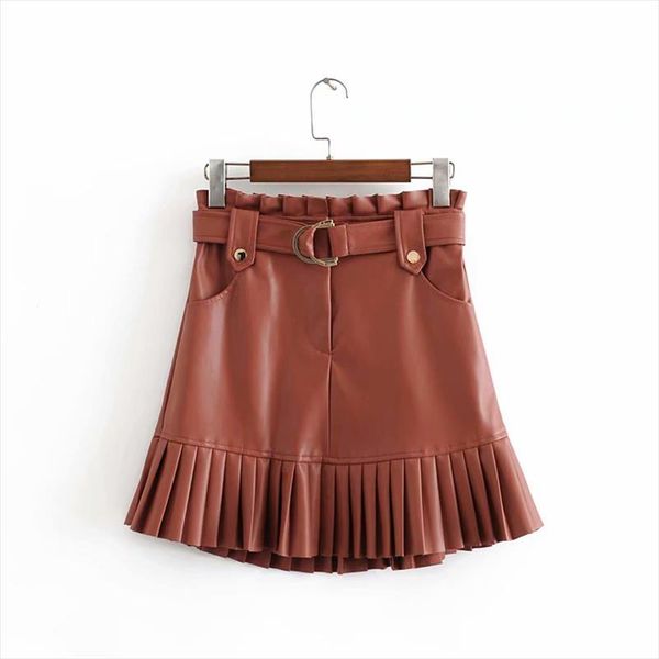 stylish chic pu leather mini skirt with belt za fashion women high waist pleated hem skirts casual streetwear party faldas, Black
stylish chic pu leather mini skirt with belt za fashion women high waist pleated hem skirts casual streetwear party faldas, Black