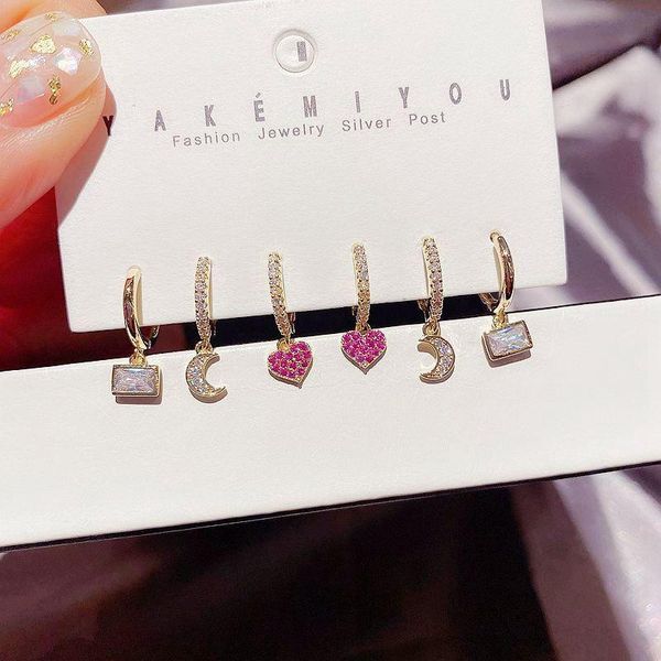 migga 3 pairs cubic zircon paved moon red heart dangle earrings set fashion women jewelry gold color, Silver
migga 3 pairs cubic zircon paved moon red heart dangle earrings set fashion women jewelry gold color, Silver