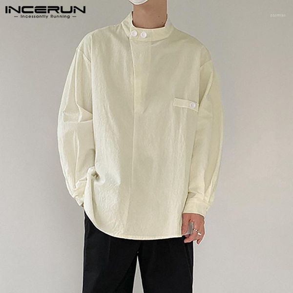 2021 men casual shirt streetwear vintage stand collar brand long sleeve solid color leisure cotton camisas incerun s-5xl1, White;black
2021 men casual shirt streetwear vintage stand collar brand long sleeve solid color leisure cotton camisas incerun s-5xl1, White;black